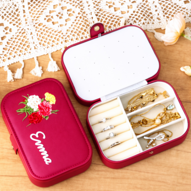 Customised Jewellery Box – Large Capacity Jewelry Organizer with Birthday Flower Print & Name