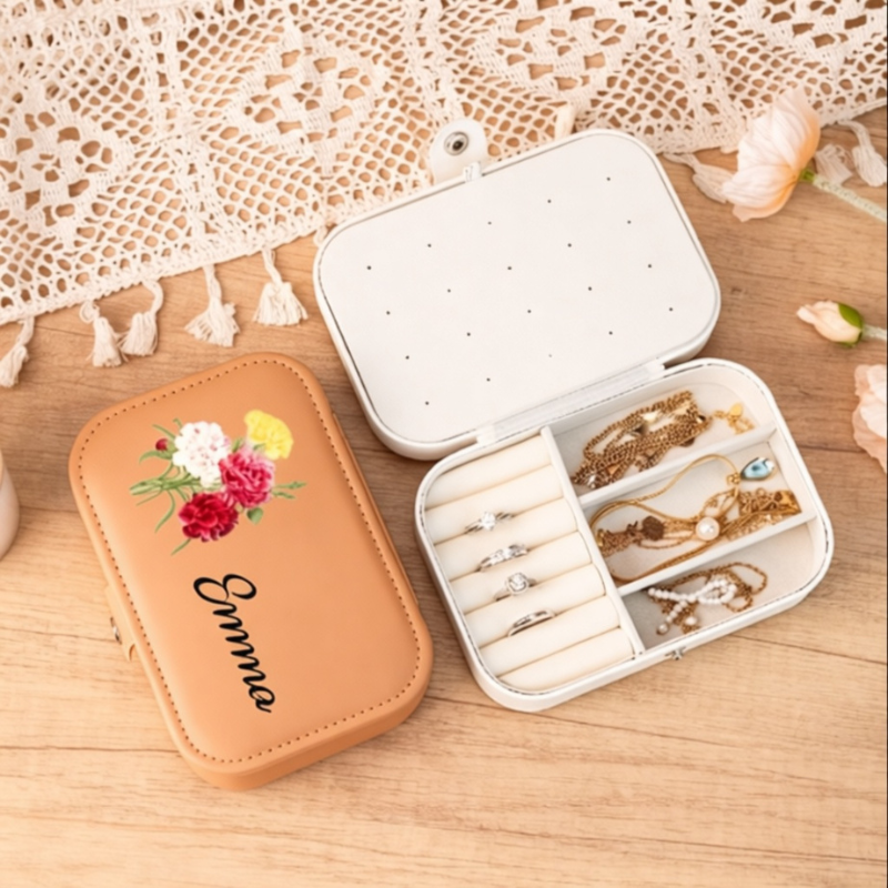 Customised Jewellery Box – Large Capacity Jewelry Organizer with Birthday Flower Print & Name