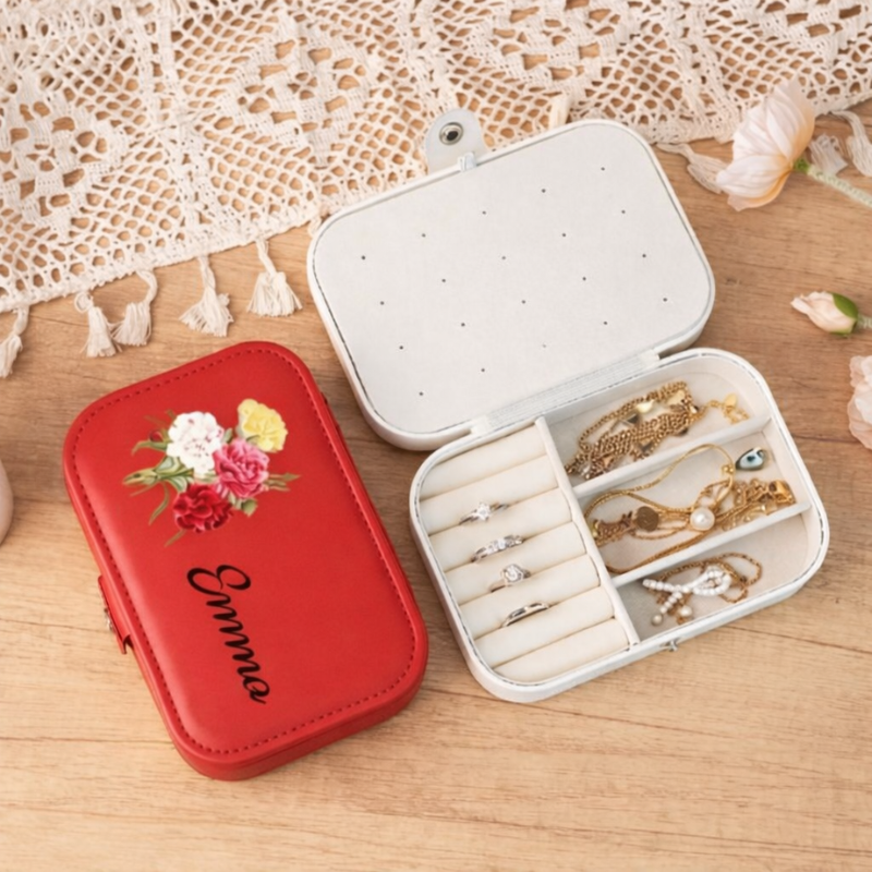 Customised Jewellery Box – Large Capacity Jewelry Organizer with Birthday Flower Print & Name